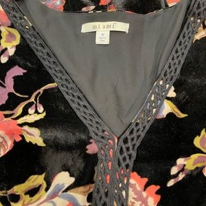 Miami black and multi color floral velvet midi dress